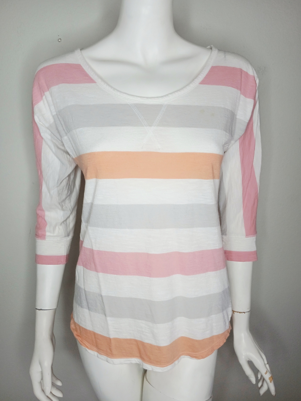 Old Navy Women's Scoop Neck Long Sleeve Striped Top - Pink, Peach & White